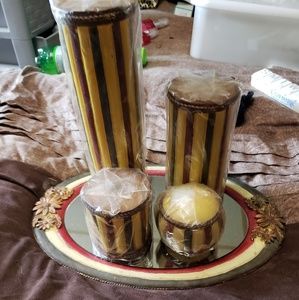 Glass mirrored tray w/ 4 different sized candles